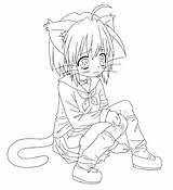 Anime Pages Coloring Cats Cat Girl Getcolorings Japanese sketch template