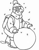 Coloring Snowball Rolling Little Girl Pages Printable Winter Categories sketch template