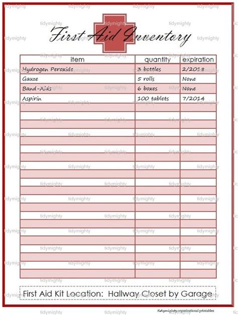 aid kit inventory tracker printable  instant