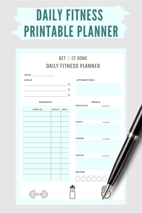 printable daily fitness planner         words