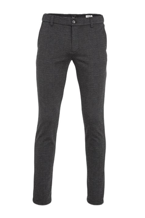 ca geruite slim fit broek zwart wehkamp