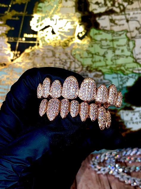 rose gold  layered  teeth grillz gold cz grillz top etsy
