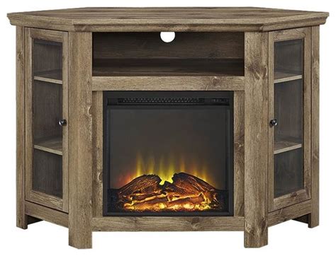 corner fireplace tv stand  barn wood finish entertainment