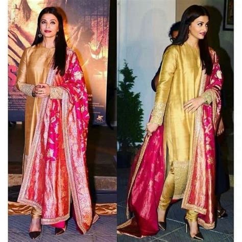 Aishwairya Rai Golden Designer Stich Salwar Suit With Banarasi
