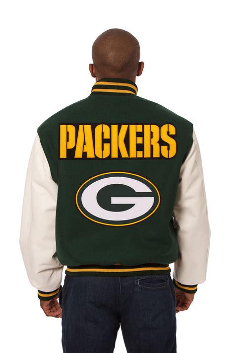 green bay packers  tone wool  leather jacket greenwhite jh