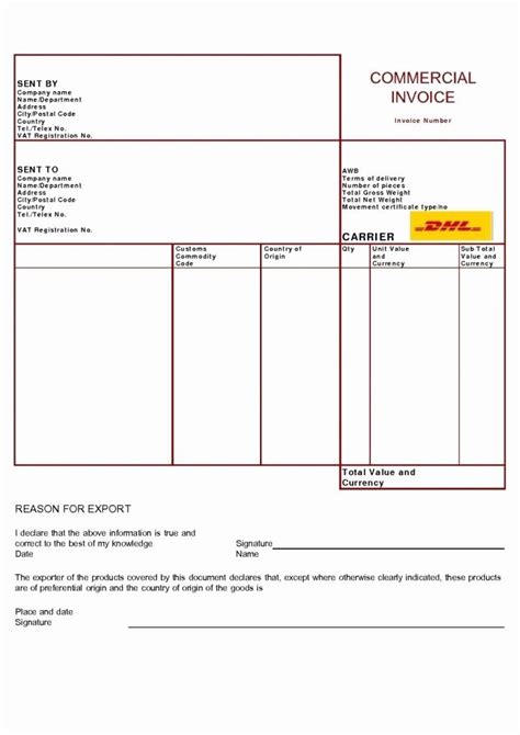 commercial invoice template word inspirational dhl mercial invoice sample invoicegenerator dhl
