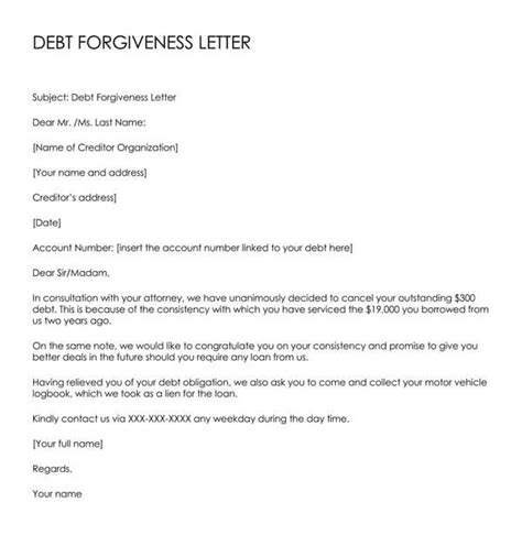 writing  debt forgiveness letter  examples