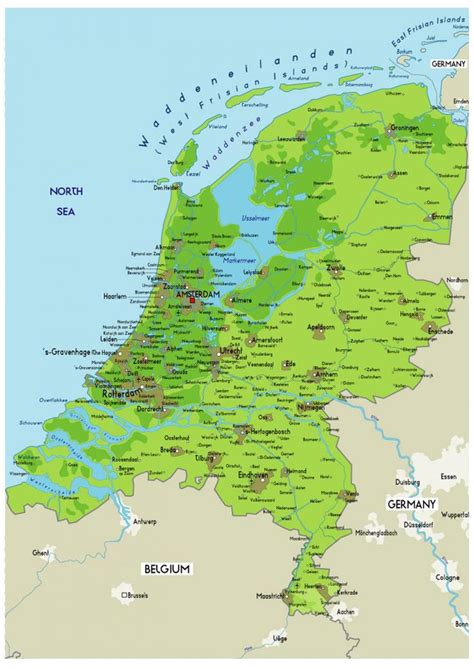 geographical map  netherlands topography  physical features  netherlands