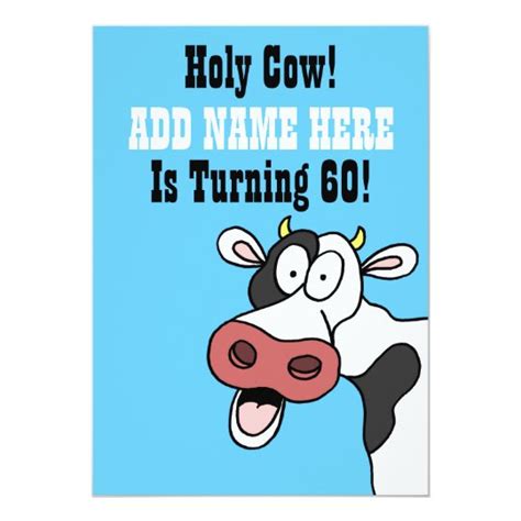 Holy Cow 60th Birthday Funny Cartoon Invite