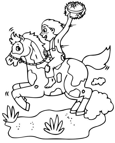 boy riding  horse animal coloring pages  kids  print color