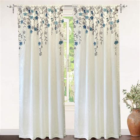 driftaway isabella faux silk embroidered window curtain embroidered crafted flower lined