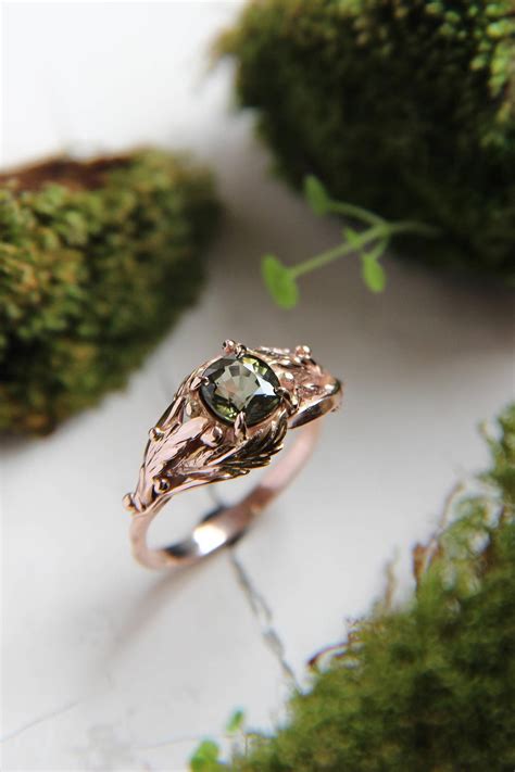 One Of A Kind Engagement Ring Green Tourmaline Ring 14k Rose Etsy