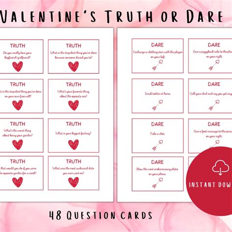 Printable Game For Couples Truth Or Dare Valentines Edition Etsy In