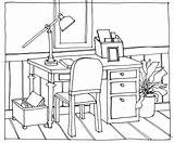 Desk Drawing Chairs Perspective Table Chair Line Drawings School Book Cartoon Office Interior Draw Furniture Sketches Simple Getdrawings Kid Hand sketch template