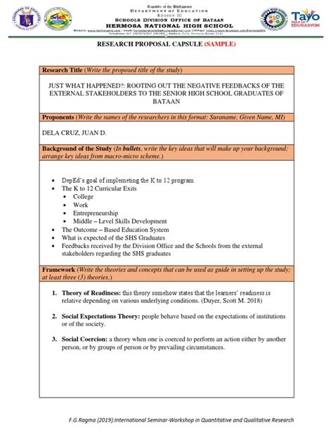 research proposal capsule sample  qualitative research