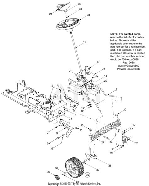 troy bilt ajg bronco  parts diagram  axle front wheels steering