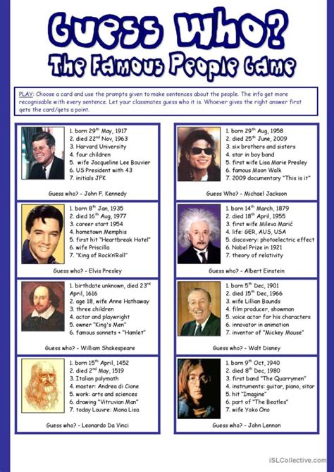 guess   famous people game english esl worksheets
