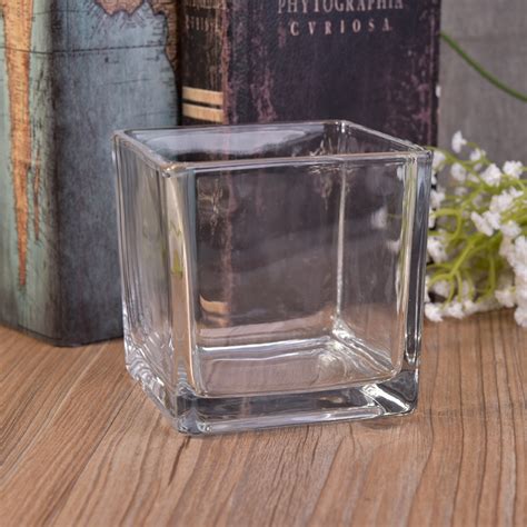Wholesale Square Clear Glass Candle Holders Machine Made