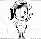 Safari Waving Happy Girl Clipart Cartoon Outlined Coloring Vector Cory Thoman Royalty sketch template