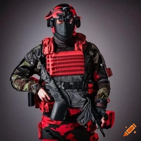 stylish red  black camouflage tactical gear  craiyon