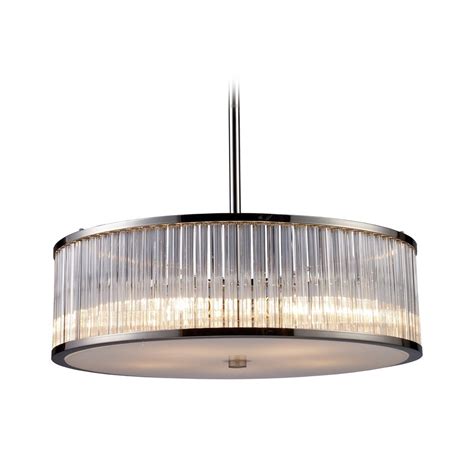 modern drum pendant light  clear glass  polished nickel finish  destination