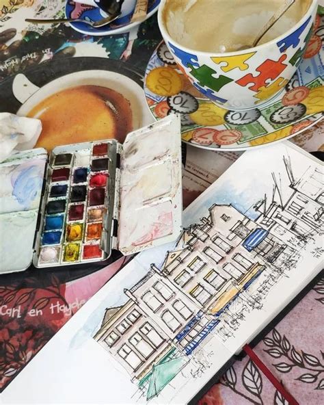 coffee  sketch art   leiden airbnb art tours    postcard leiden