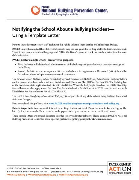 notifying  school   bullying incidentusing  template letter