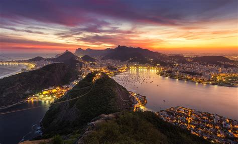 Rio De Janeiro Brazil Cityscape Evening Sunset Hd World