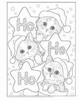 Coloring Kitty Holiday Christmas Color Santa Animals Book Kitten Cute Printable Helpers Kayomi Cat Print Harai English Books Lesson Farm sketch template