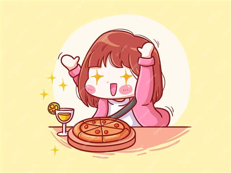 premium vector cute  kawaii girl excited  eat food manga chibi