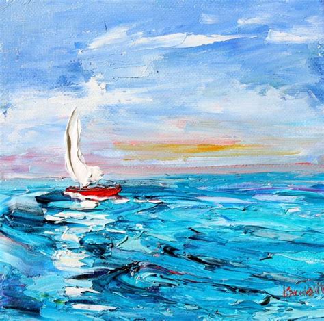 original sailing ocean boat modern palette knife painting impressionism oil  canvas fine art