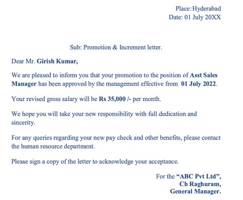 promotion  salary increment letter formats  employee  word