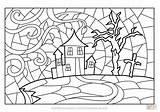 Stained Glass Coloring Halloween Haunted House Pages Supercoloring Scene Printable sketch template