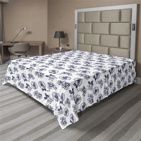 floral flat sheet top view  high detailed flower silhouettes soft