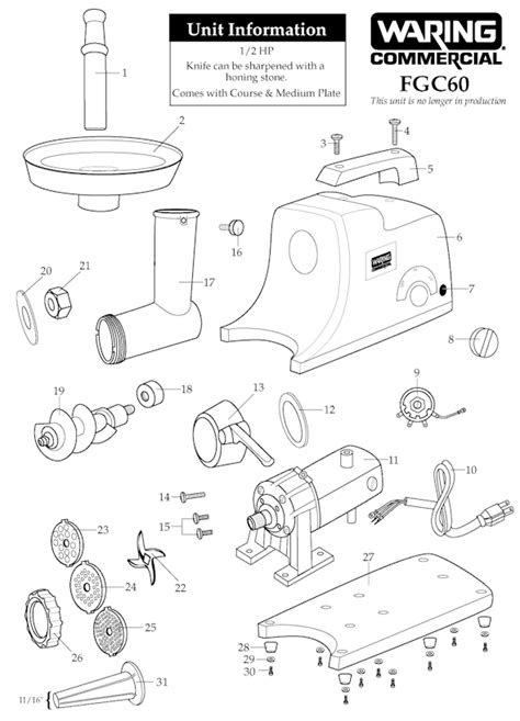 waring fg meat grinder oem replacement parts  ereplacementpartscom