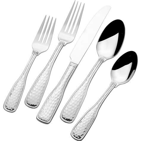 st james  piece country hammered  stainless steel flatware set