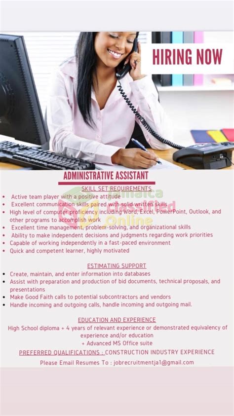 job vacancy administrative assistant spanish town
