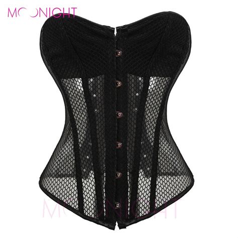 moonight hot sexy costume mesh corset bustier waist cincher top black