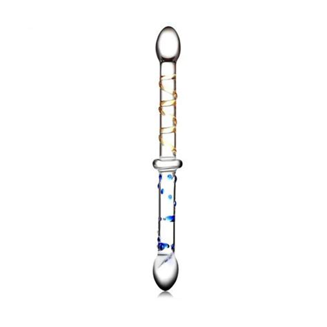 buy long glass crystal dildo double heads dong penis