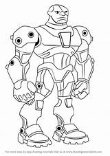 Cyborg Titans Teen Draw Drawing Step Cartoon Learn Getdrawings sketch template