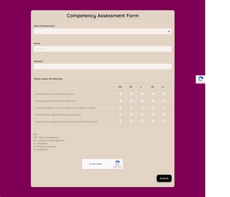 competency assessment form template assessment templates form