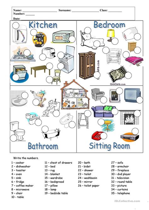 rooms  furniture english esl worksheets english teaching materials english worksheets