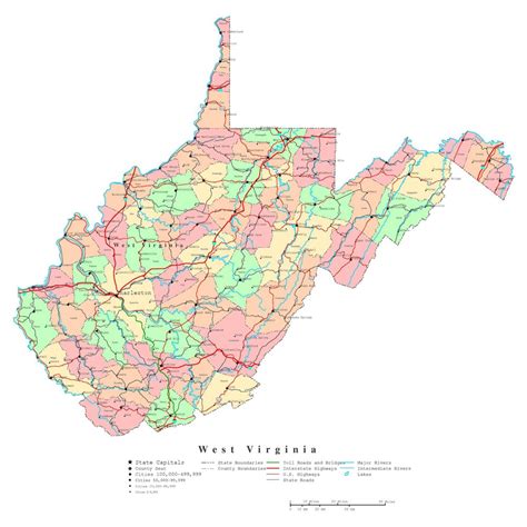 laminated map large detailed administrative map  west virginia
