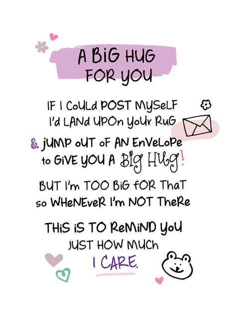 a big hug for you inspired words greeting card blank inside for her