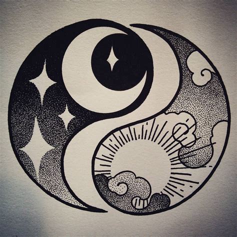 dotwork yin  darklight moonsun nightday yin  art moon tattoo drawings