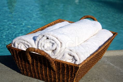 swimming pool towels stock photo royalty  freeimages