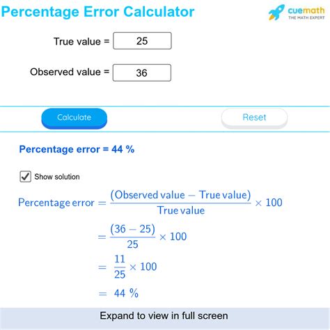 percent error formula calculator   calculate percentage error  steps  pictures