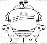 Outlined Nervous Monster Fish Man Clipart Cartoon Thoman Cory Coloring Vector sketch template