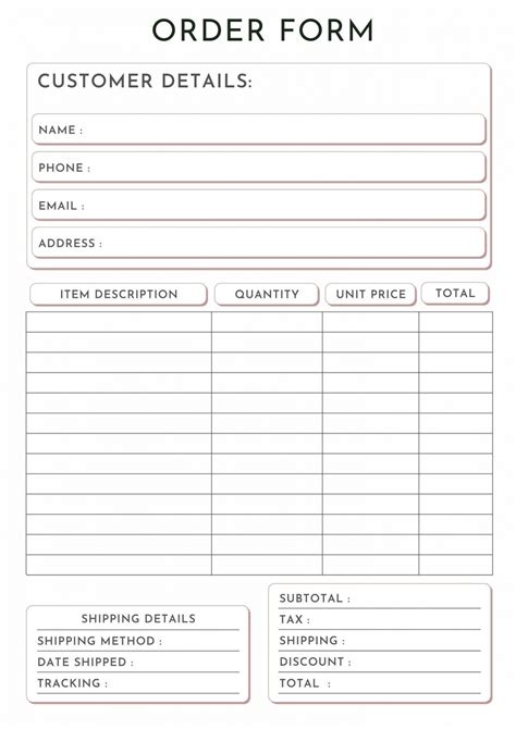small business  printable order forms  printable hq