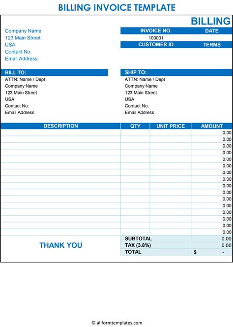 blank invoice template excel  word